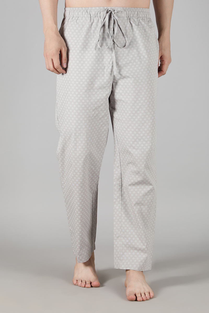 Men's White Tee with Grey Cubic Pyjama Set