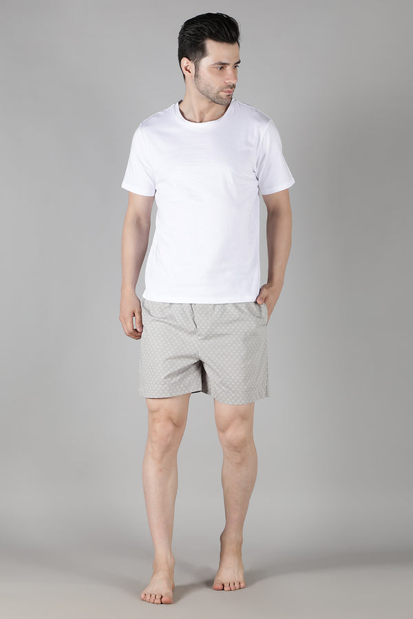 Men's White Tee with Grey Cubic Shorts Set