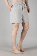 Men's White Tee with Grey Cubic Shorts Set