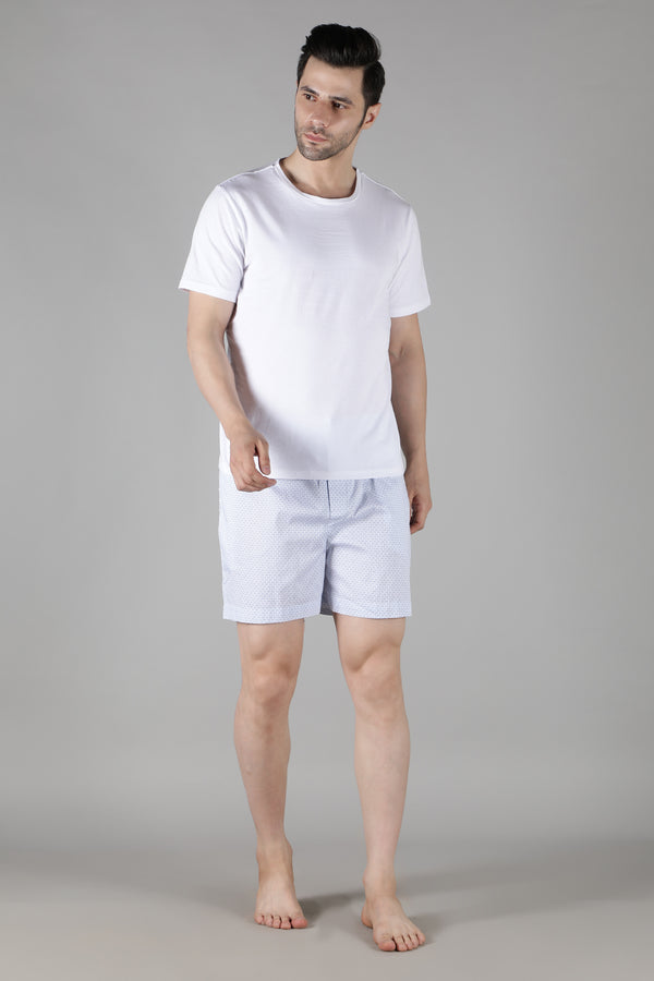 Men's White Tee with Blue Shell Shorts Set