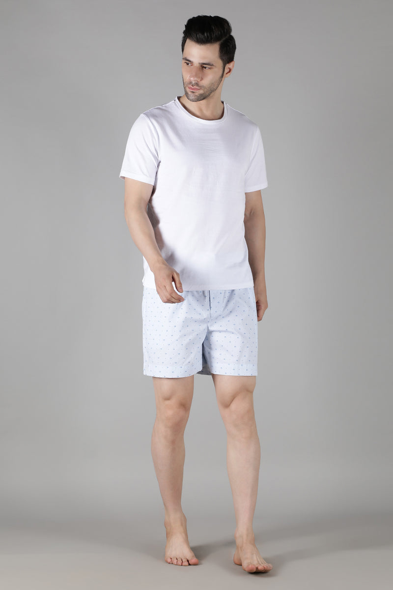 Men's White Tee with Powder Blue Shorts Set