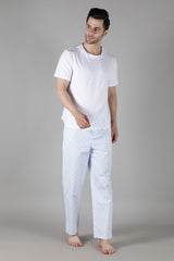 Men's White Tee with Powder Blue Pyjama Set