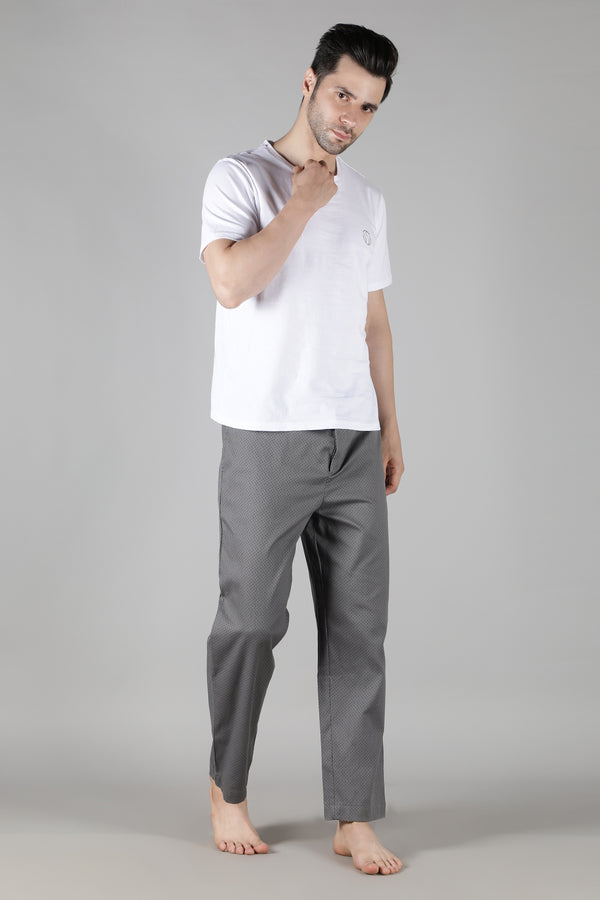 Men's White Tee with Dark Grey Polka Pyjama Set