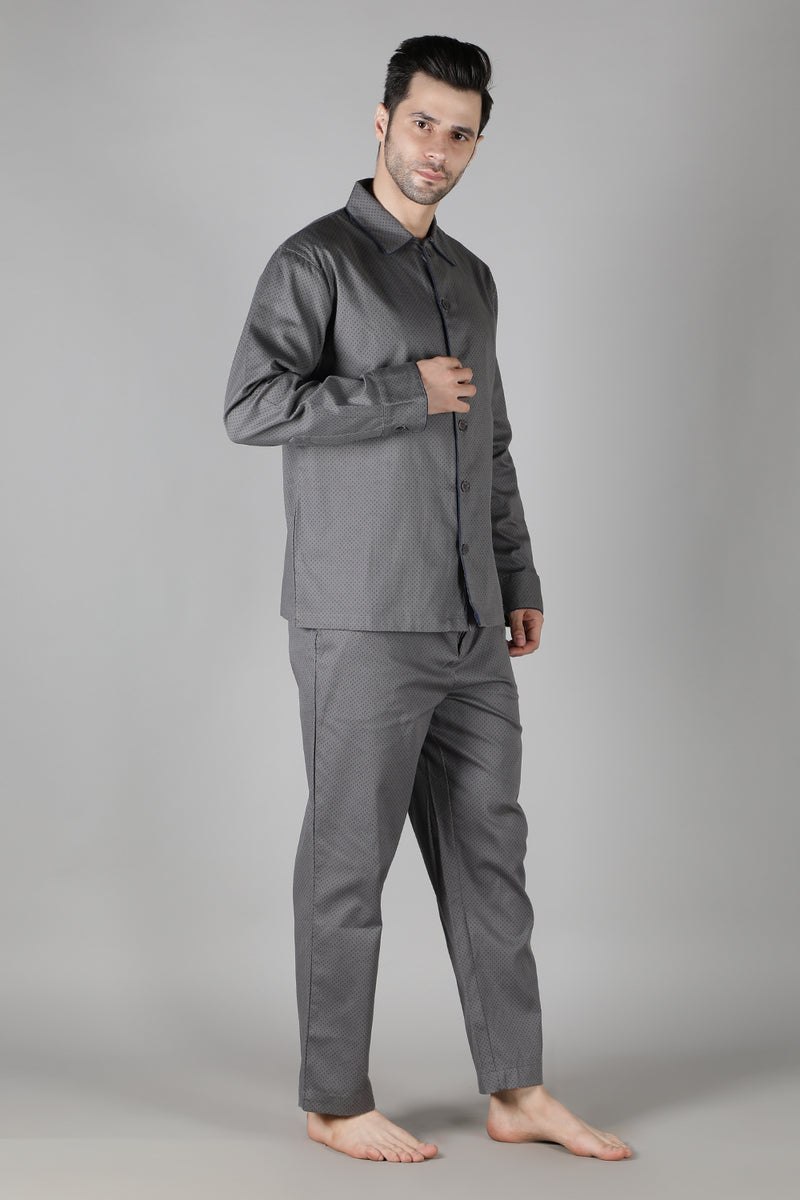 Men's Dark Grey Polka Pyjama Set