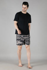 Men's Black Tee with Grey Camo Shorts Set