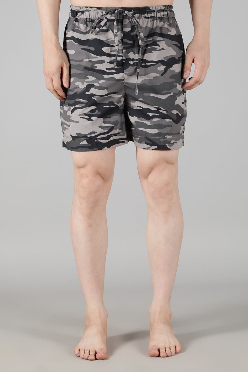 Men's Black Tee with Grey Camo Shorts Set