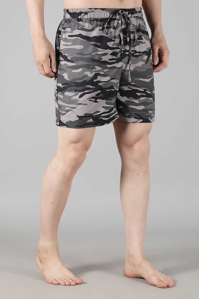 Men's Black Tee with Grey Camo Shorts Set