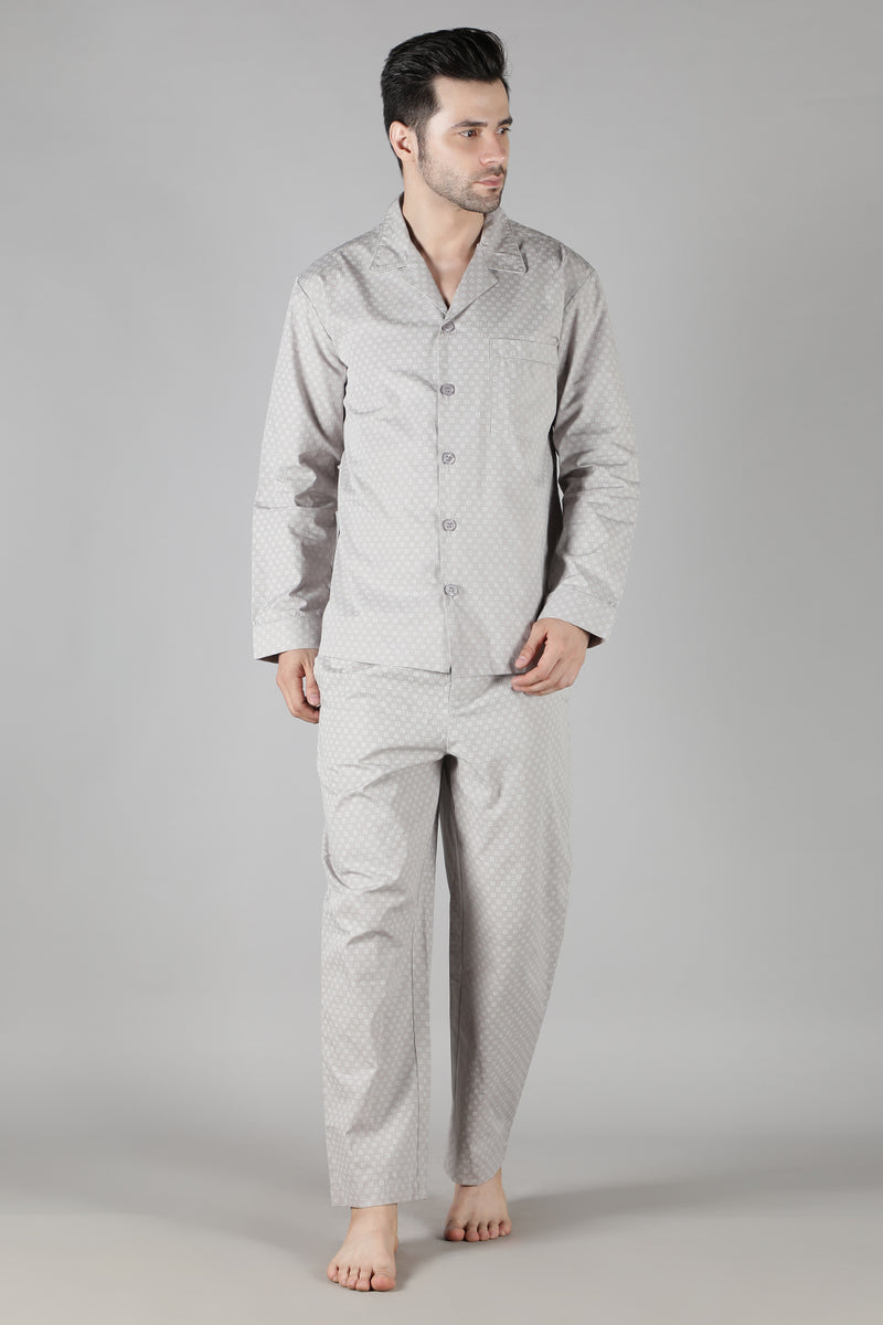 Men's Grey Cubic Pyjama Set