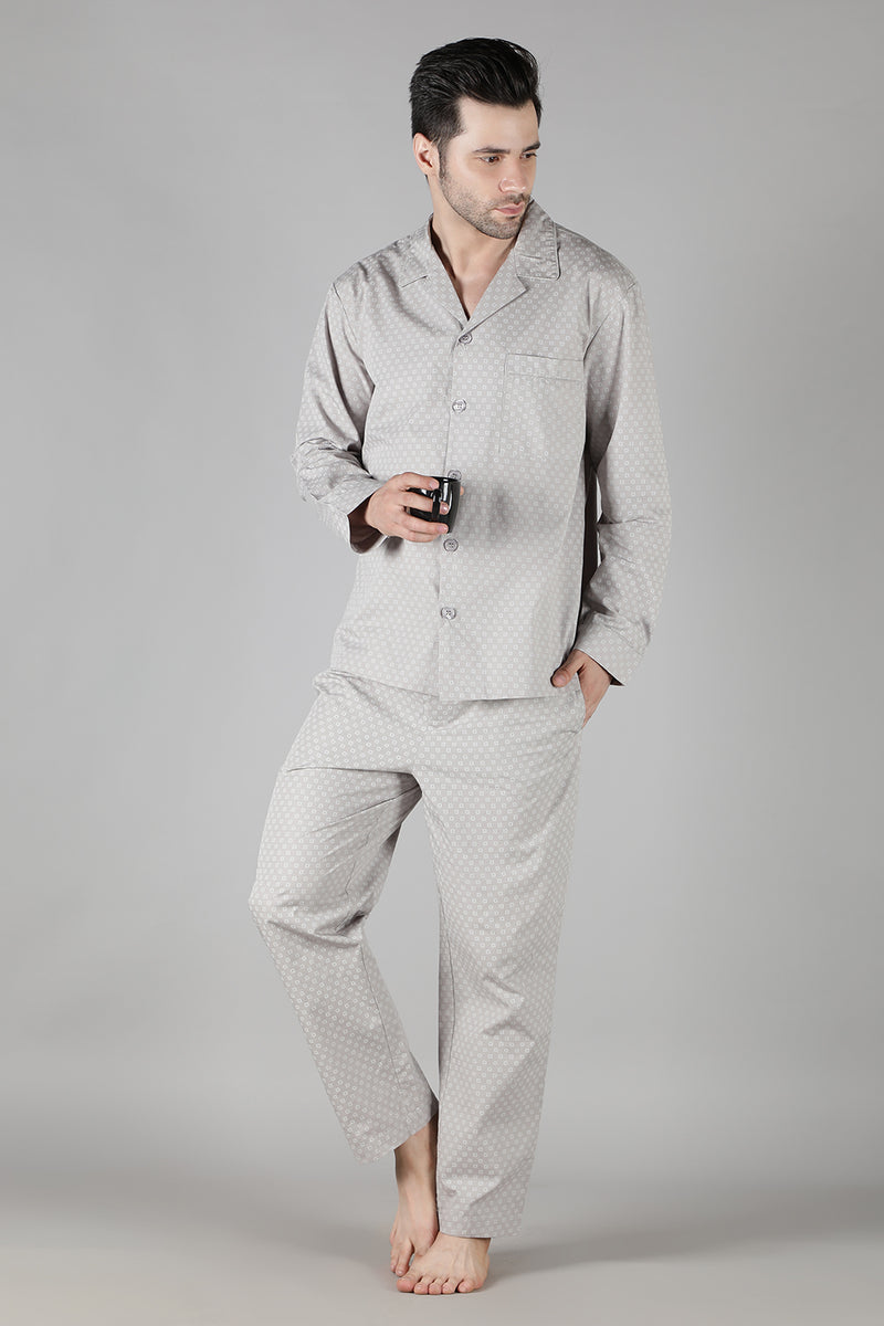 Men's Grey Cubic Pyjama Set