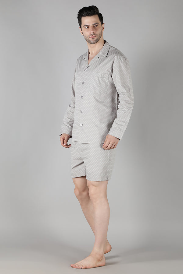 Men's Grey Cubic Shorts Set