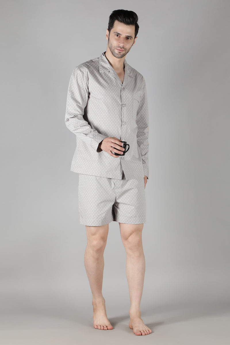 Men's Grey Cubic Shorts Set