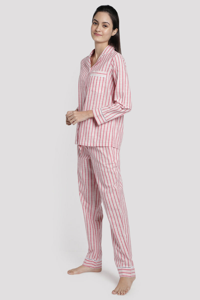 Red/White Stripe Cotton Pyjama Set