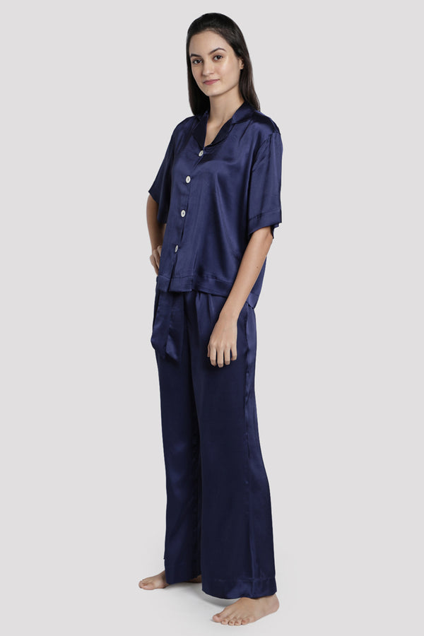 Blue Satin Bell Shaped Pyjama Set