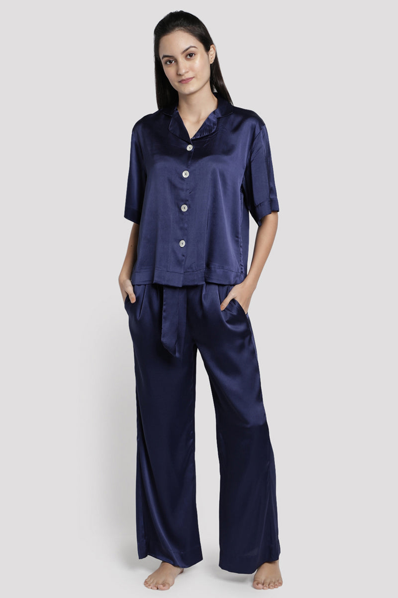 Blue Satin Bell Shaped Pyjama Set