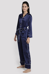 Blue Satin Lapel Collar Co-ord Set