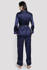 Blue Satin Lapel Collar Co-ord Set