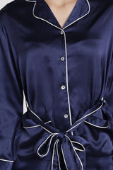 Blue Satin Lapel Collar Co-ord Set