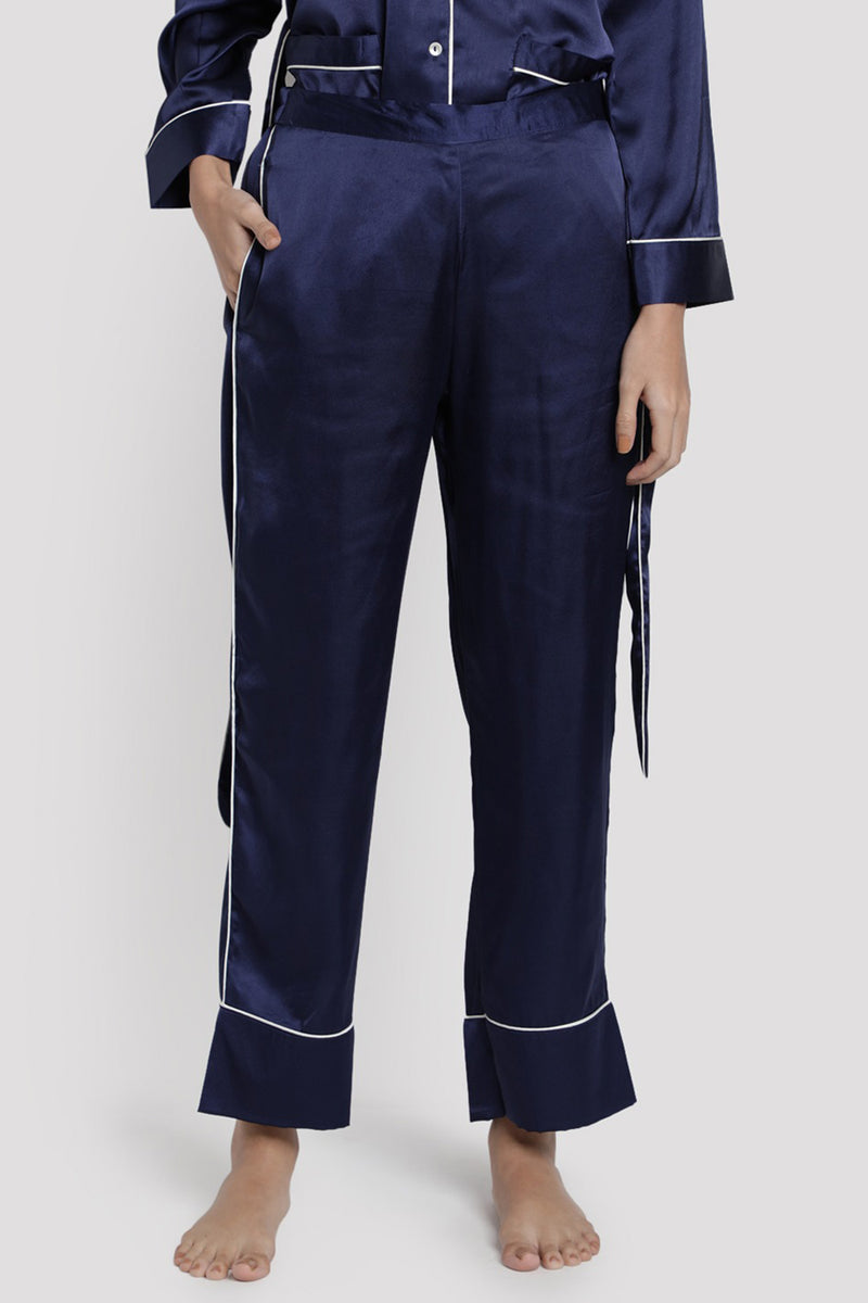 Blue Satin Lapel Collar Co-ord Set