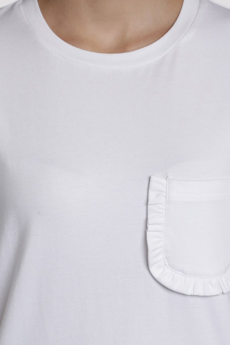 Solid White Tee With Blue/White Lurex Stripe Pyjama