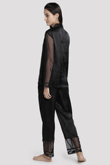 Black Satin Net Pyjama Set