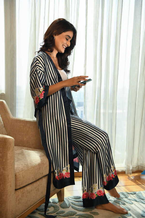 Scented Stripe Tie-Up Robe & Pyjama Set