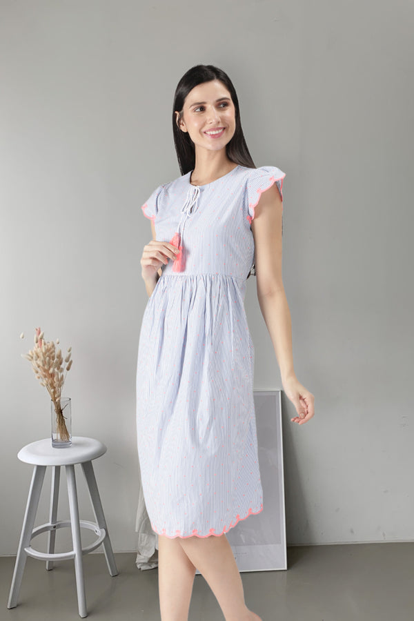 Embroidered Stripe Short Dress