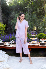 Pink Dawn Dobby Capri Set