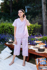 Pink Dawn Dobby Capri Set