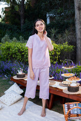 Pink Dawn Dobby Capri Set
