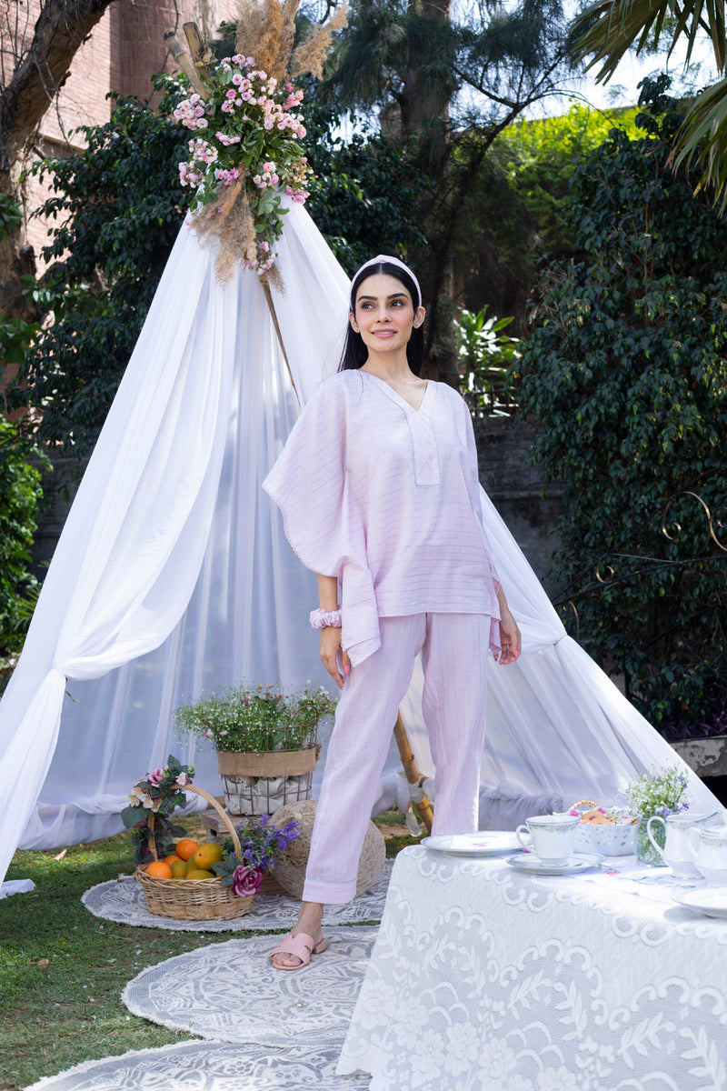 Silver Lurex Stripe Kaftan Style Pyjama Set