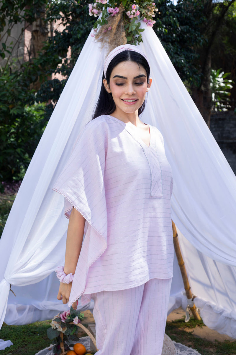 Silver Lurex Stripe Kaftan Style Pyjama Set