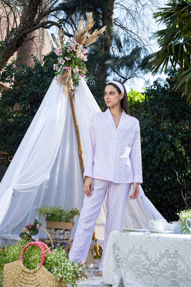 White/Pink Lurex Stripe Pyjama Set