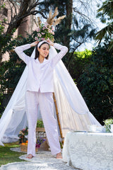 White/Pink Lurex Stripe Pyjama Set