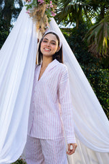 White/Pink Lurex Stripe Pyjama Set