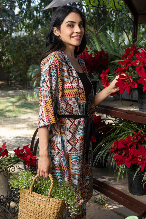 Aztec Puzzle Tie-Up Robe & Pyjama Set