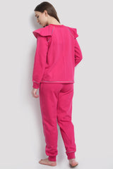 Ruffle Shoulder Co-ord Lounge Set (Pink)
