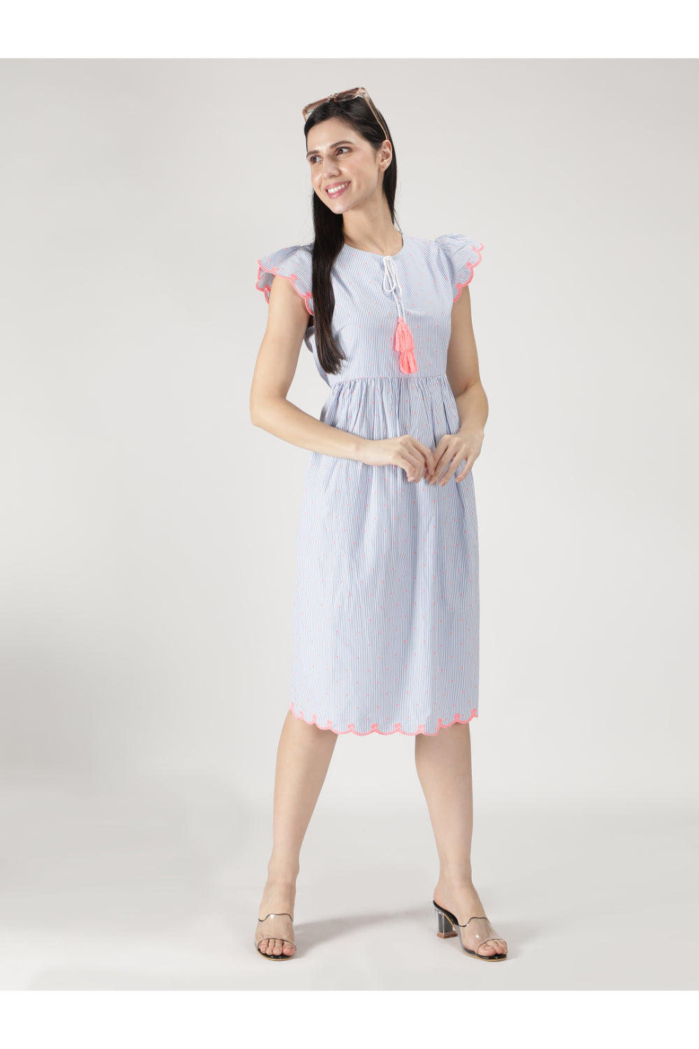 Embroidered Stripe Short Dress