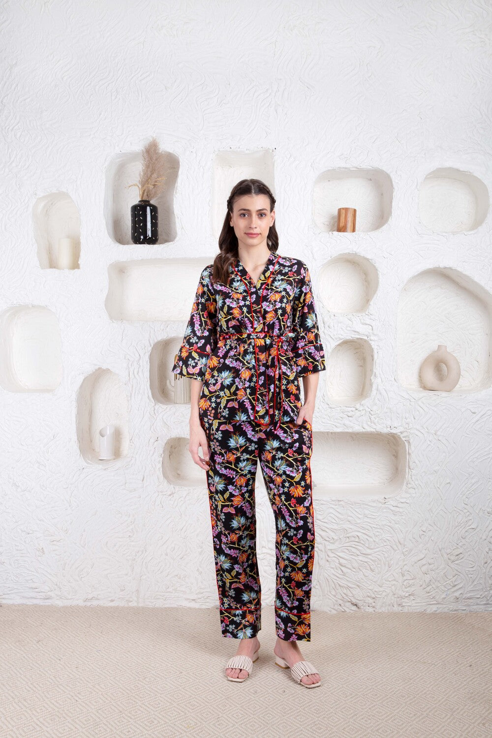 Black Blossom Pyjama Set