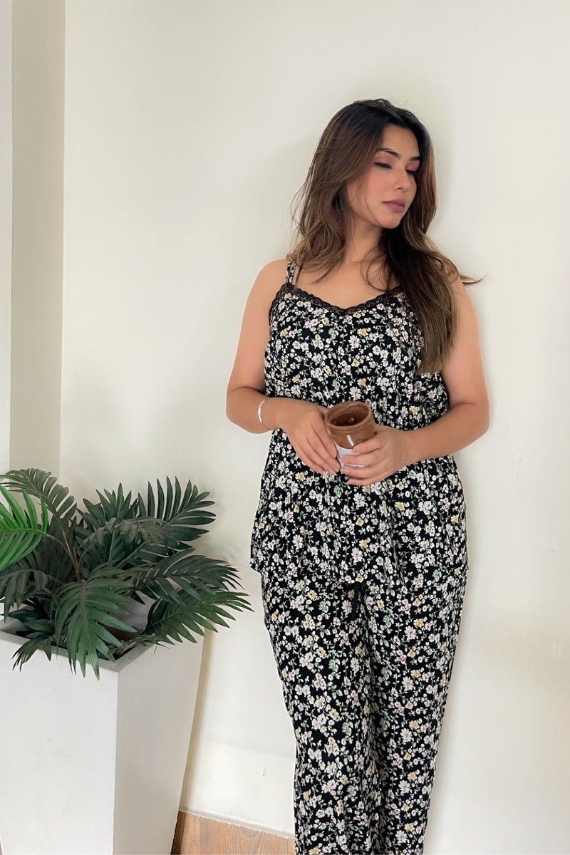 Black Floral Pyjama Set