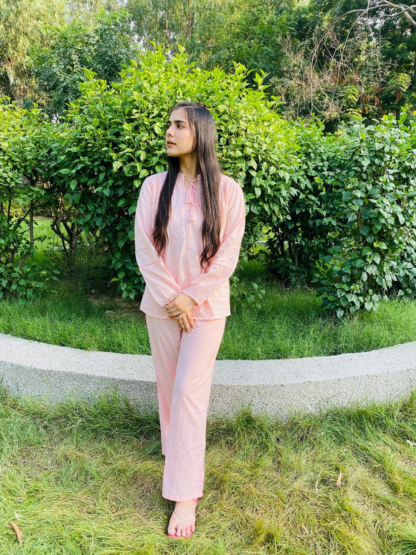Pink Cotton Dobby Pyjama Set