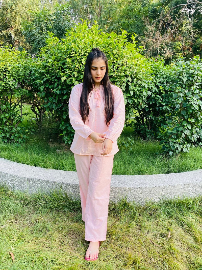 Pink Cotton Dobby Pyjama Set